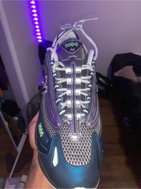 New Balance Silver with Teal & Purple M-1000 Series Sneaker